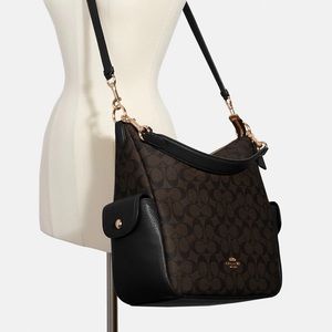 Coach Pennie signature Shoulder Bag Brown Black NEW